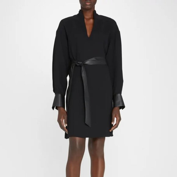 Vince Long Sleeve Belted Slit Neck Dress Size S Black NWT - Picture 1 of 12